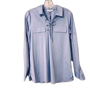 Calvin Klein "Modern Essentials" Lace-Up Tunic Blouse Chambray Women's XS NWT